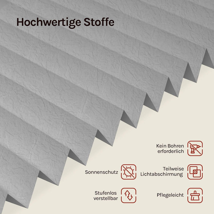 WOLTU Plissee ohne Bohren Klemmfix Faltrollo Jalousie Grau 100x130cm (BxH), Plisseerollo Crushed Opt