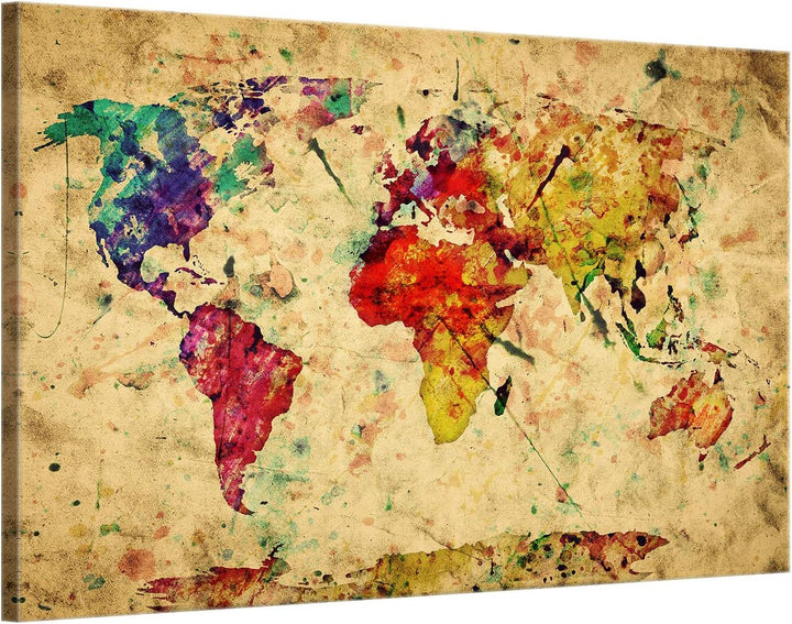 ge Bildet Bild auf Leinwand | Weltkarte Retro in Vintage Deko - Abstrakt A in 70x50 cm als Wandbild