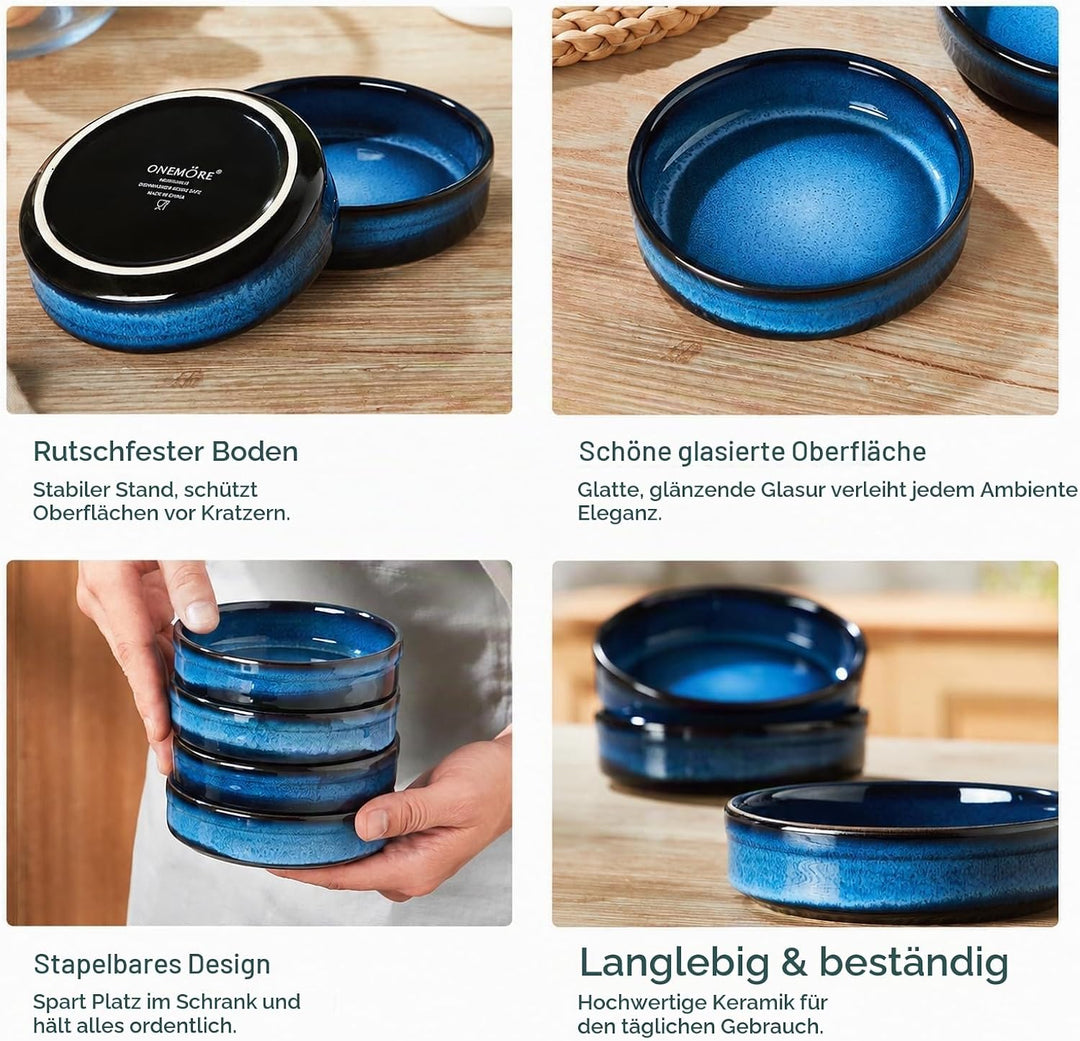 ONEMORE Auflaufförmchen, 6 Stück Soufflé-Förmchen, flache Keramik-Crème-Brûlée-Schälchen, 118 ml, bl