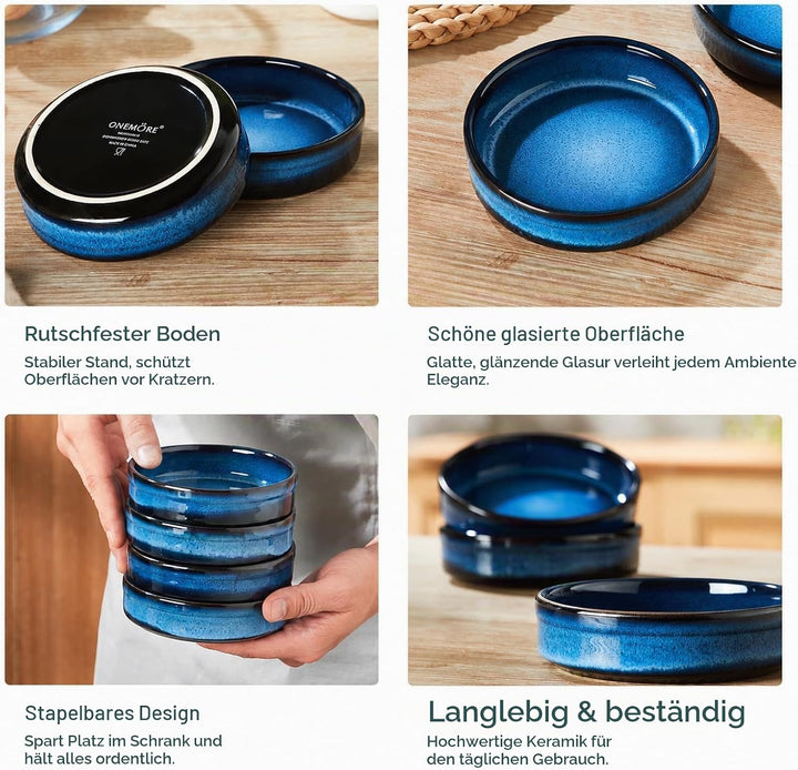 ONEMORE Auflaufförmchen, 6 Stück Soufflé-Förmchen, flache Keramik-Crème-Brûlée-Schälchen, 118 ml, bl