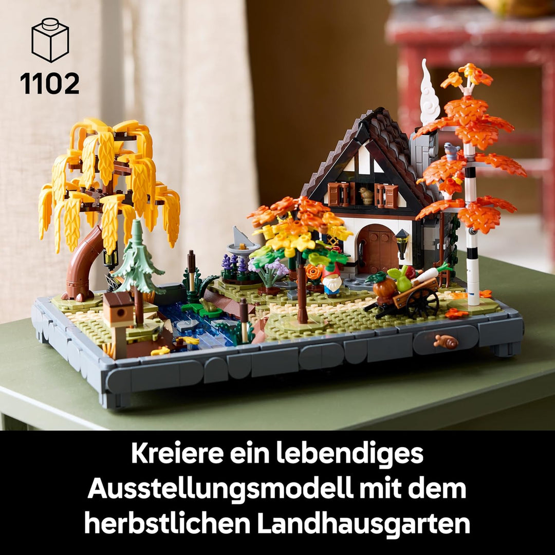 LEGO Icons Herbstlicher Landhausgarten - umgestaltbare Schreibtischdeko für Erwachsene - Tiere Minif