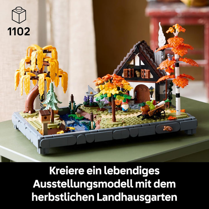 LEGO Icons Herbstlicher Landhausgarten - umgestaltbare Schreibtischdeko für Erwachsene - Tiere Minif