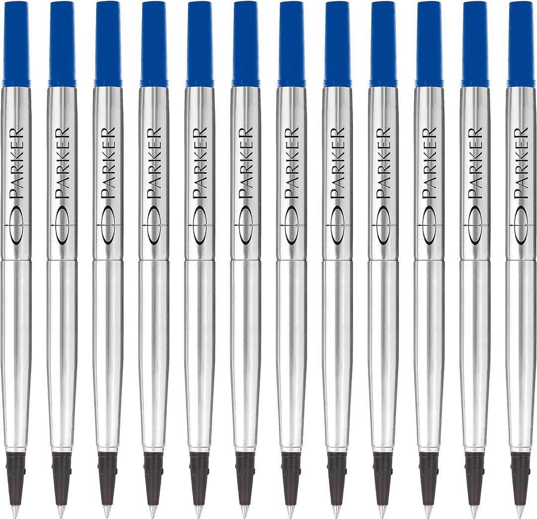 Parker Ersatzminen für Tintenroller | feine Spitze | blaue QUINK Tinte | 12 Stück Blau feine Feder,