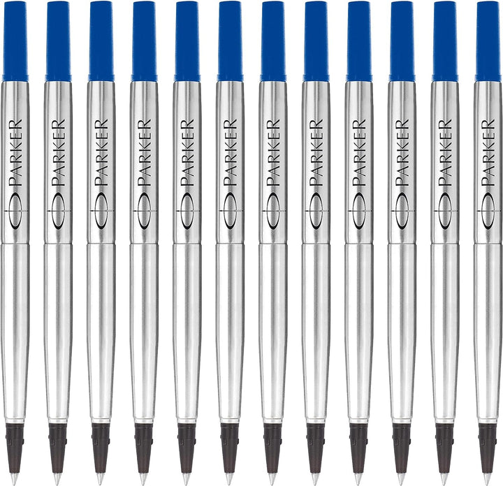 Parker Ersatzminen für Tintenroller | feine Spitze | blaue QUINK Tinte | 12 Stück Blau feine Feder,