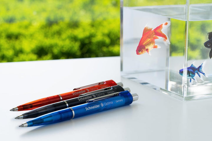 Schneider Optima Druckkugelschreiber (Strichstärke M, dokumentenecht) 10 Stück, blau-transparent, bl