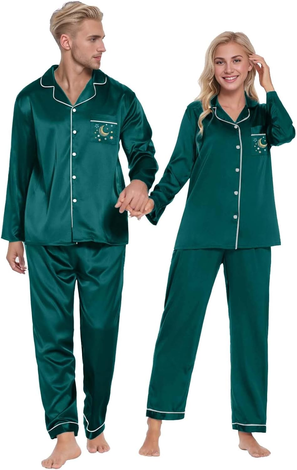 Damen Pyjama Satin Schlafanzug Set,Damen Seidensatin Pyjama Set 2Pcs Langarmhose Chinesischer Stil N
