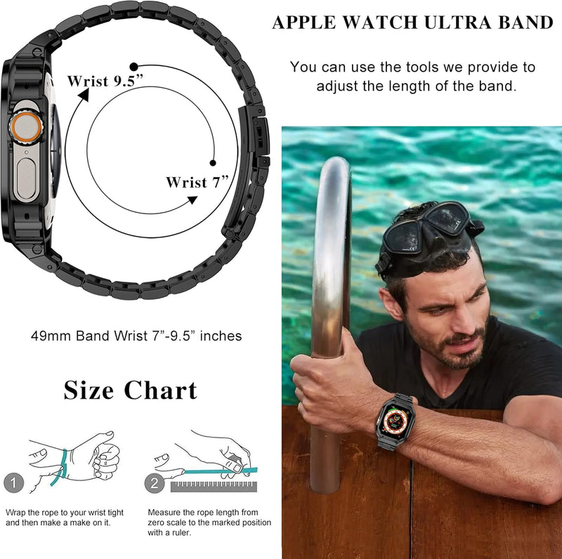 HASLFM Edelstahl Apple Watch Armband mit Gehäuse Kompatibel mit Apple Watch Ultra/Ultra 2(49mm),Meta