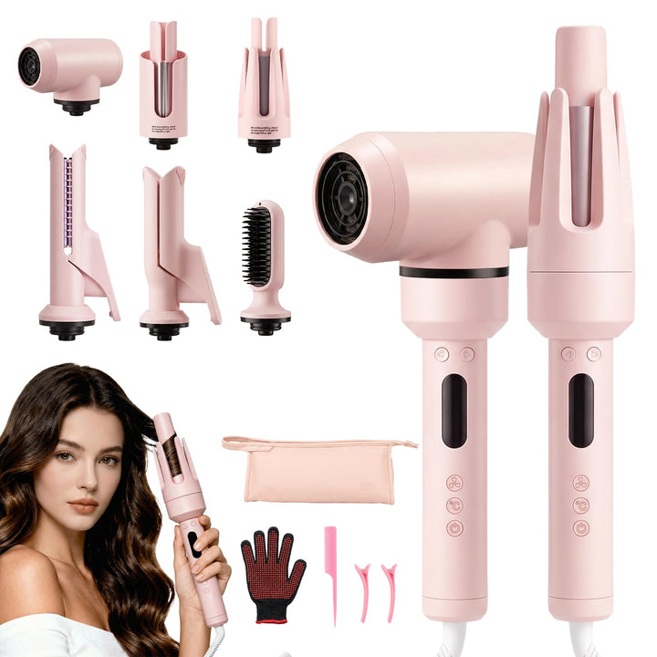 6-in-1Hairstyler, Lockenstab Automatisch Anzug, Glätteisen, Glättbürste, Wellen-Curling-Sticks, Ione