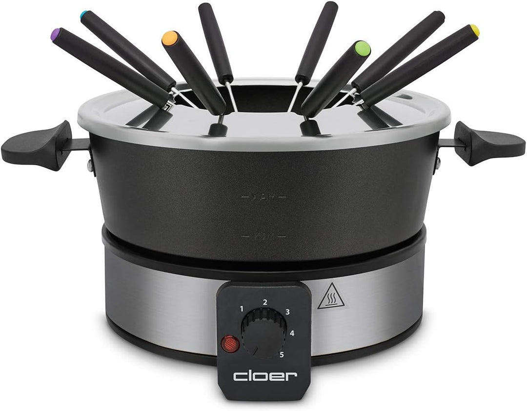 Cloer 6679 Fondue für 8 Personen, beschichteter Aluminiumtopf, inklusive Spritzschutz, 8 farbig mark