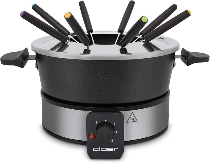 Cloer 6679 Fondue für 8 Personen, beschichteter Aluminiumtopf, inklusive Spritzschutz, 8 farbig mark