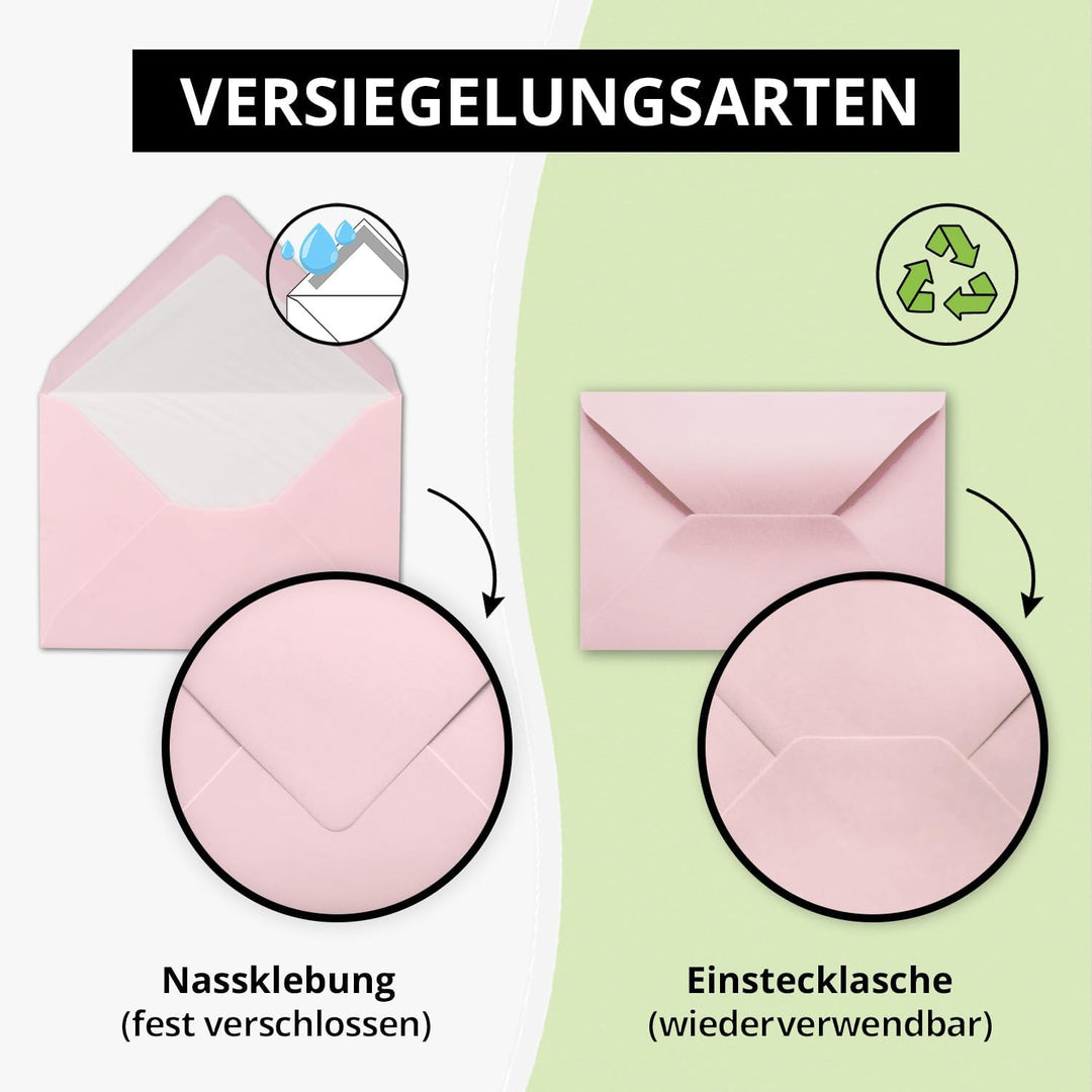 200 Briefumschläge Rosa - DIN C6 - gefüttert mit weissem Seidenpapier - 80 g/m² - 11,4 x 16,2 cm - N