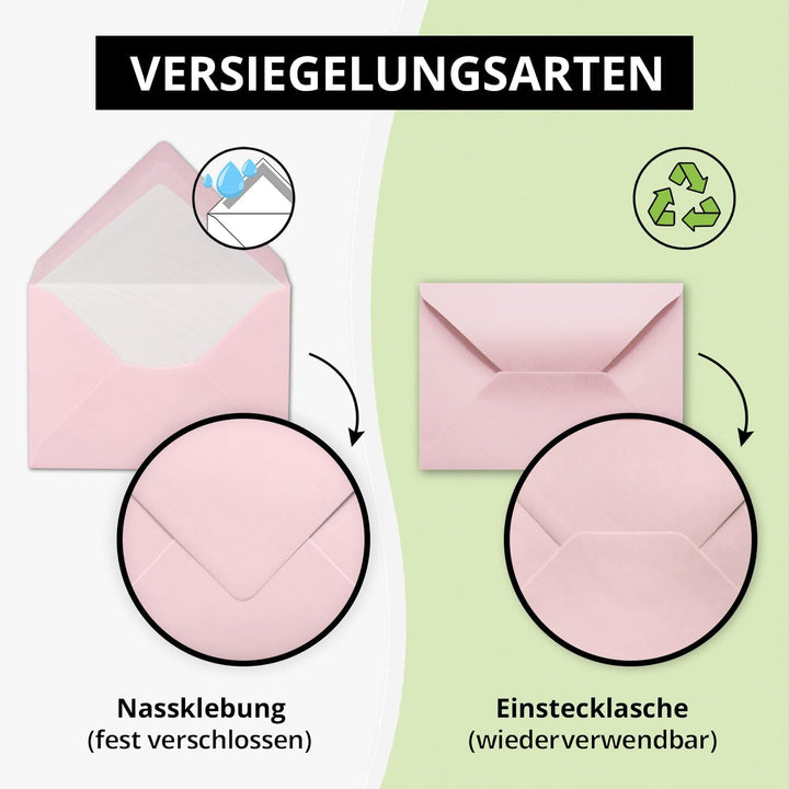 150 Briefumschläge Rosa - DIN C6 - gefüttert mit weissem Seidenpapier - 80 g/m² - 11,4 x 16,2 cm - N