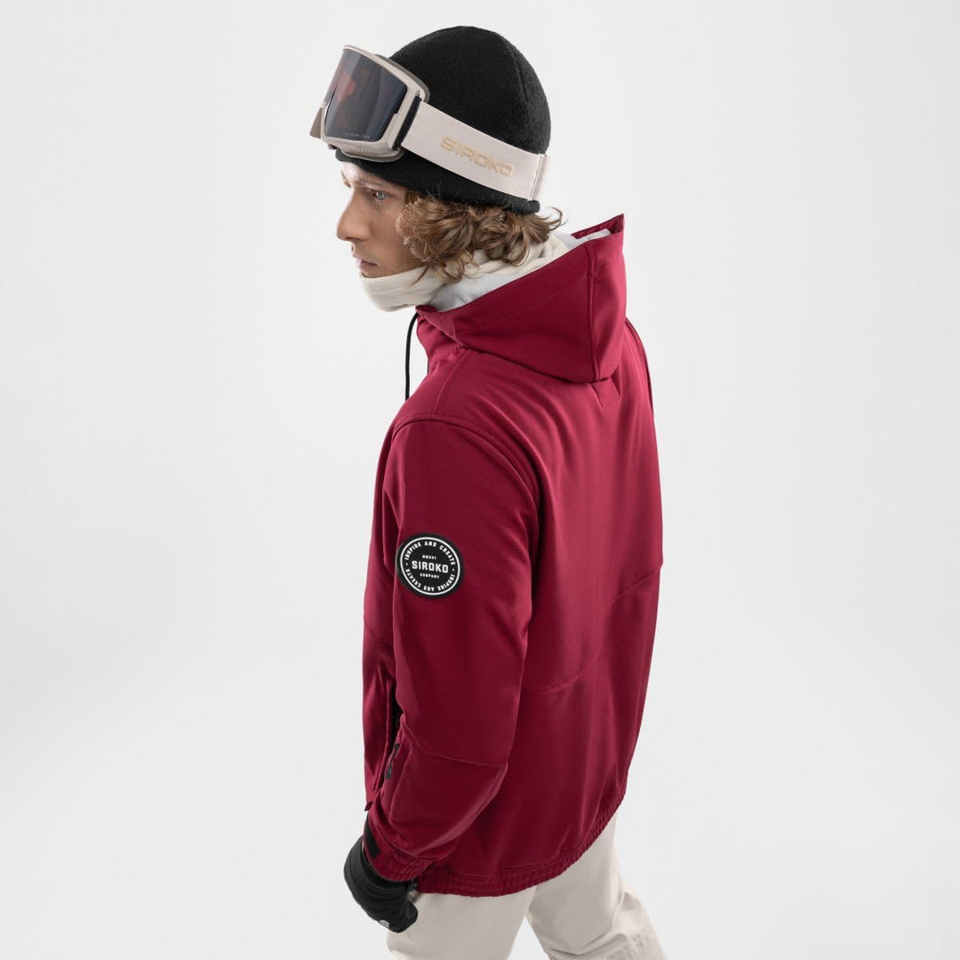 SIROKO W1 Ski- & Snowboardjacke Herren Wasserdicht Wärmeschutz Fronttasche Wintersport S Bordeauxrot