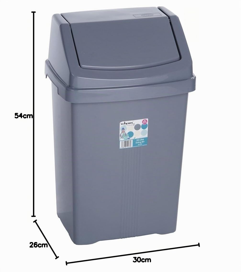 25 Liter Mülleimer mit Schwingdeckel rechteckig robust 30x26x54cm in Grau Abfalleimer Eimer Papierko