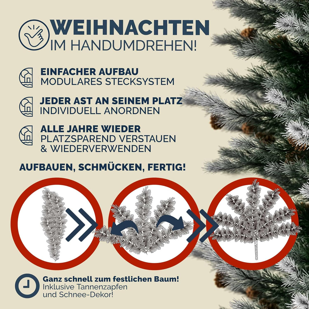 CASARIA® Weihnachtsbaum künstlich 150cm dichte Spitzen schneller Aufbau mit Tannenzapfen Metallständ