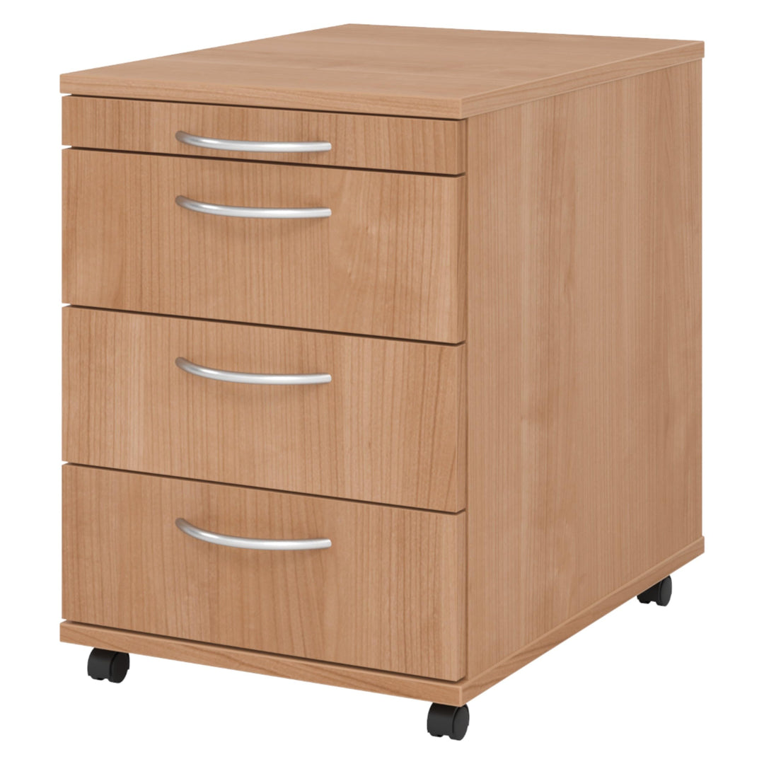 bümö basic Rollcontainer mit Schubladen, Container aus Holz in Nussbaum - Rollwagen für's Büro als S