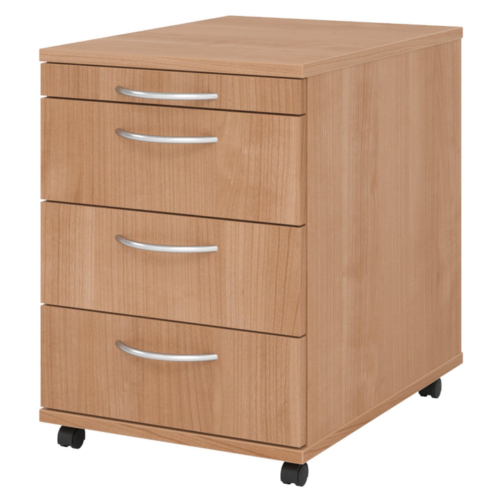 bümö basic Rollcontainer mit Schubladen, Container aus Holz in Nussbaum - Rollwagen für's Büro als S