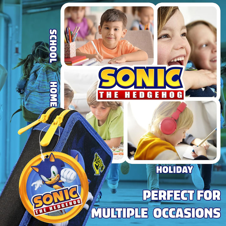 Sonic The Hedgehog Federtasche Gefüllt Kinder, Federmäppchen 2 Fächer, Mäppchen mit Inhalt, Etui Sch