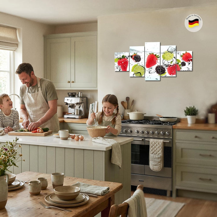 Runa Art Wandbilder Küche Obst 5 Teilig Bild auf Vlies Leinwand Deko Esszimmer Küchenbilder Lebensmi