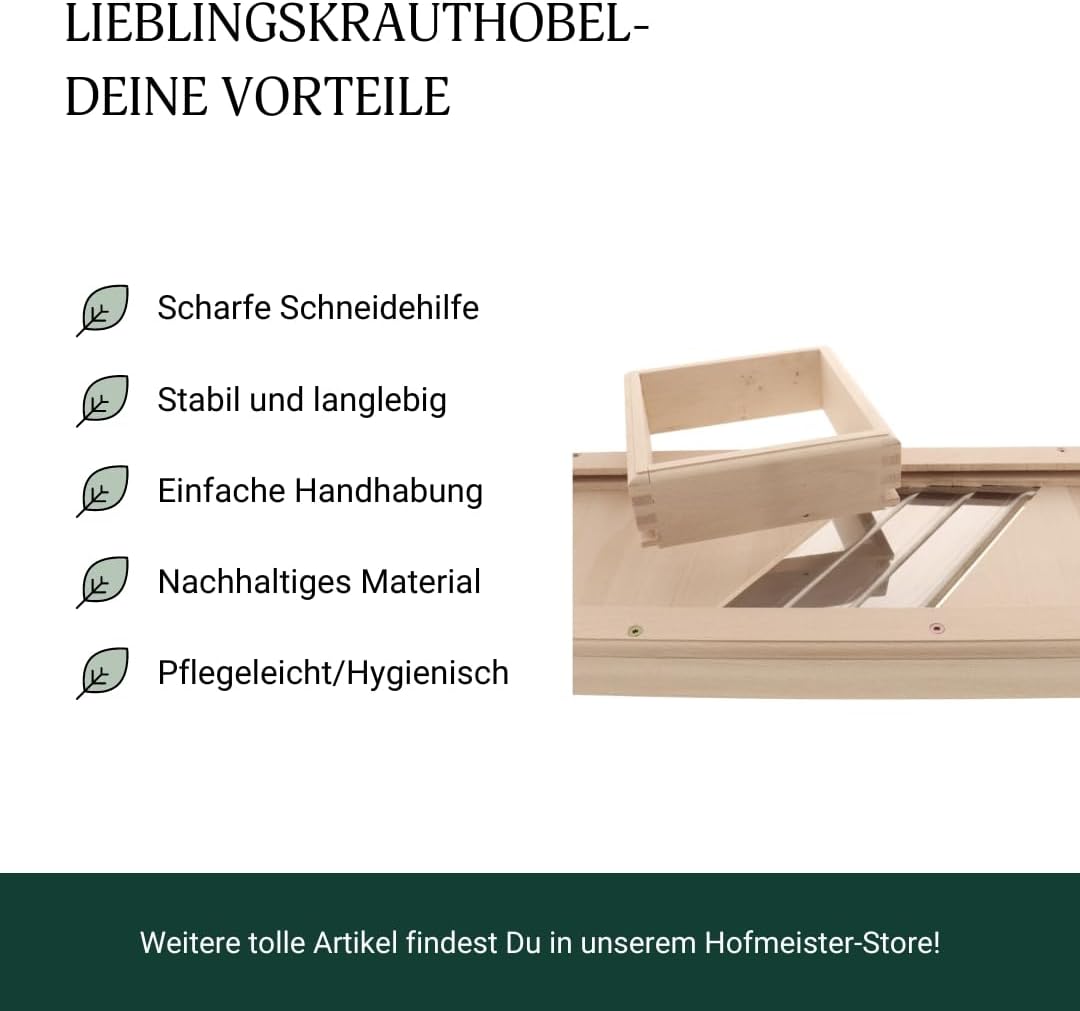 HOFMEISTER® Manueller Gemüsehobel - Hochwertiger Krauthobel aus Buchenholz - Perfekt für Sauerkraut