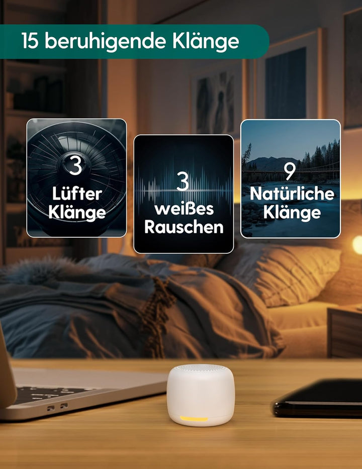 BABELIO White Noise Machine Baby Tragbare Mini-Soundmaschine für Erwachsene und Babys, Nachtlicht, 1