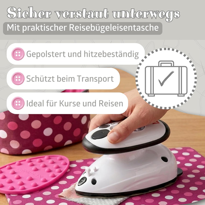 Semplix Bügelset 4-teilig mit Prym Mini-Dampfbügeleisen – Bügelunterlage, Silikonablage & Reisetasch