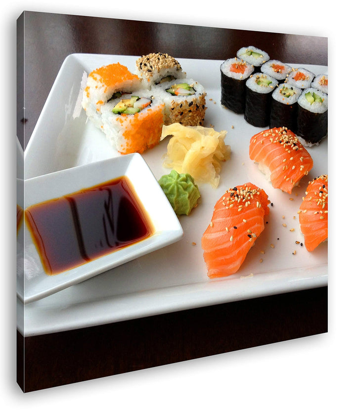 deyoli köstliches Sushi mit Sojasosse im Format: 70x70 als Leinwandbild, Motiv fertig gerahmt auf Ec