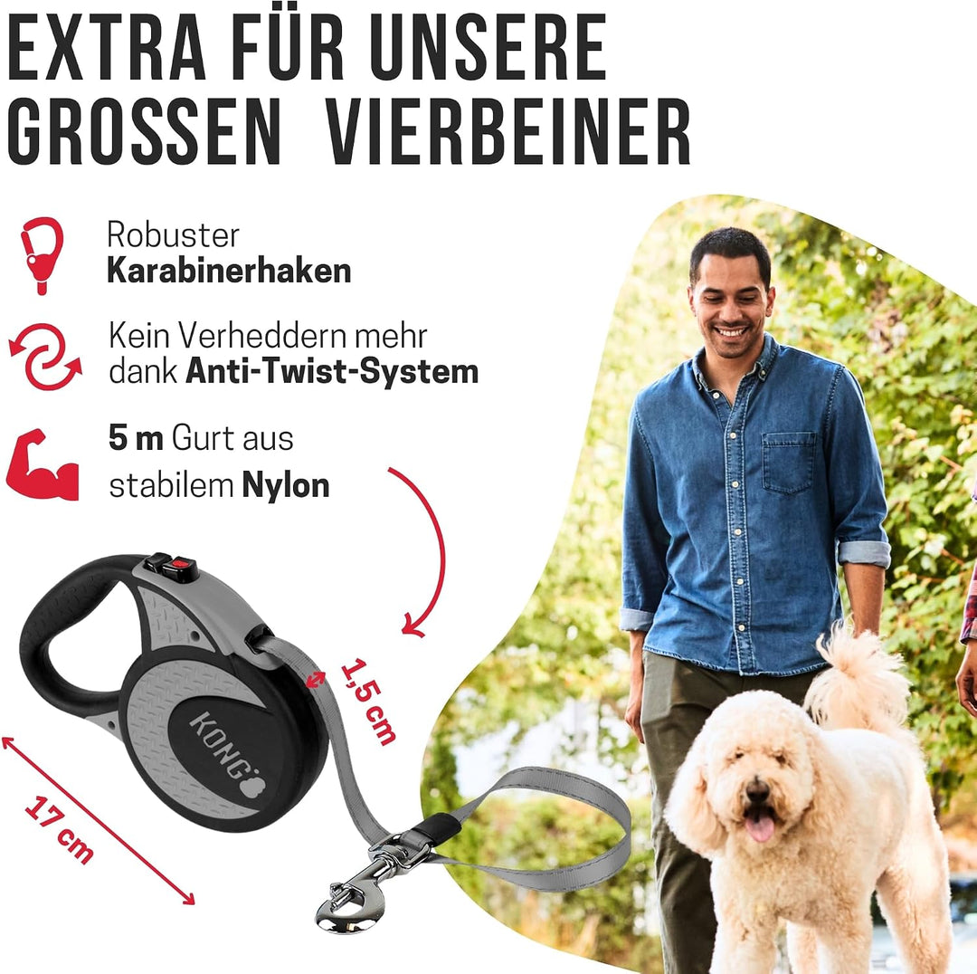 KONG ausrollbare Hundeleine in 5m Länge I Für sehr grosse &amp; starke Hunde bis 70kg I Grösse XL I Hoch