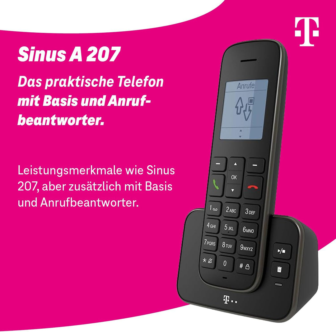 Telekom Sinus A207 Schnurlostelefon (mit Anrufbeantworter) schwarz Telefon mit Anrufbeantworter