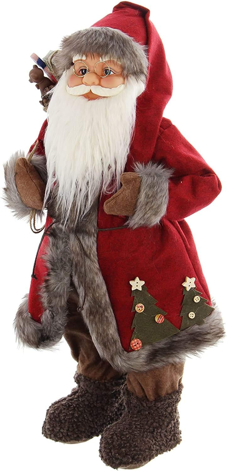 khevga Weihnachtsmann Deko Figur Deko Nikolaus gross (rot/grauer Mantel, 61cm), Rot/Grauer Mantel 61