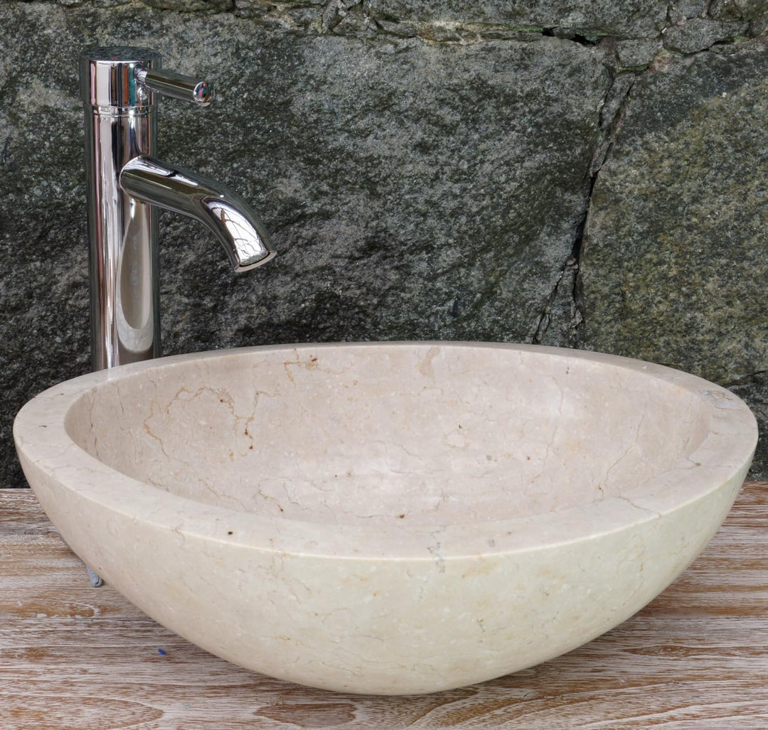 GURU SHOP Massives Ovales Marmor Aufsatz-Waschbecken, Waschschale, Naturstein Handwaschbecken - 44x3