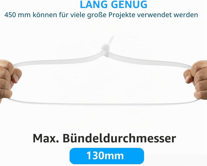 Armpow 450mm x 9mm Kabelbinder Set - 100 Stück, Braun, Breit, 80KG Zugfestigkeit, UV-Beständig, Lang