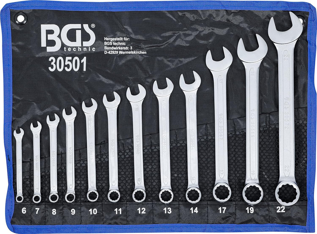 BGS 30501 | Maul-Ringschlüssel-Satz | 12-tlg. | SW 6 - 22 mm | inkl. Tetron-Rolltasche | Gabelringsc