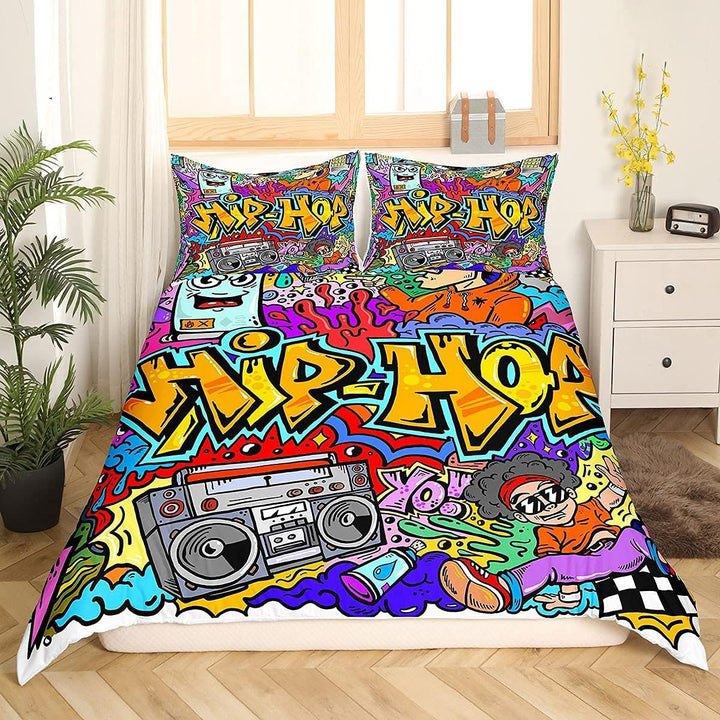Graffiti-Bettwäsche-Set für Kinder, Hip-Hop-Thema, Radio, Rock, Jugendliche, Bettdeckenbezug, für Ju