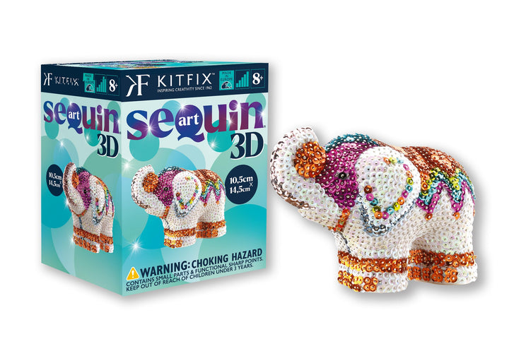 Kitfix - Sequin Art 3D Elefant - 3D Paillettenbild - Bastelset für Jugendliche, Erwachsene und Kinde
