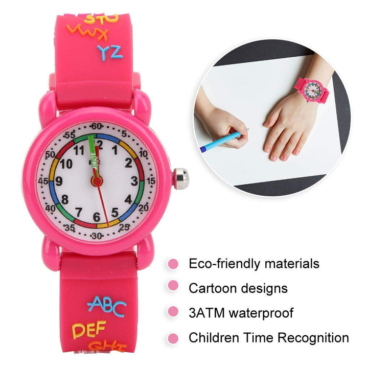 Kinder Cartoon Uhr, Briefmuster wasserdichte Kinder Armbanduhr PU Armband Armbanduhr für Kinder Klei