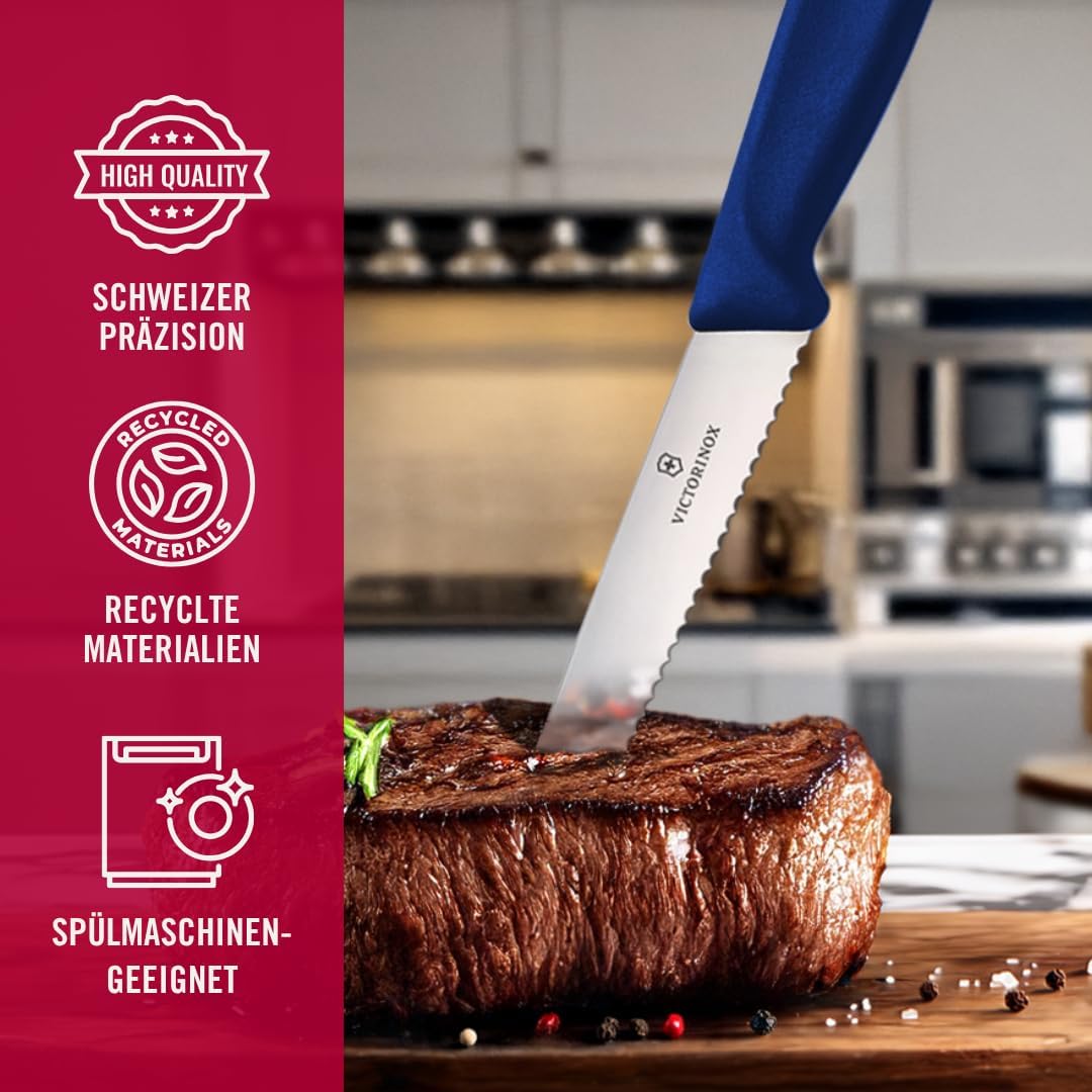 Victorinox, Swiss Classic, Profi Steakmesser-Set, 6-teilig, Extra Scharfe Klinge, Wellenschliff, 11