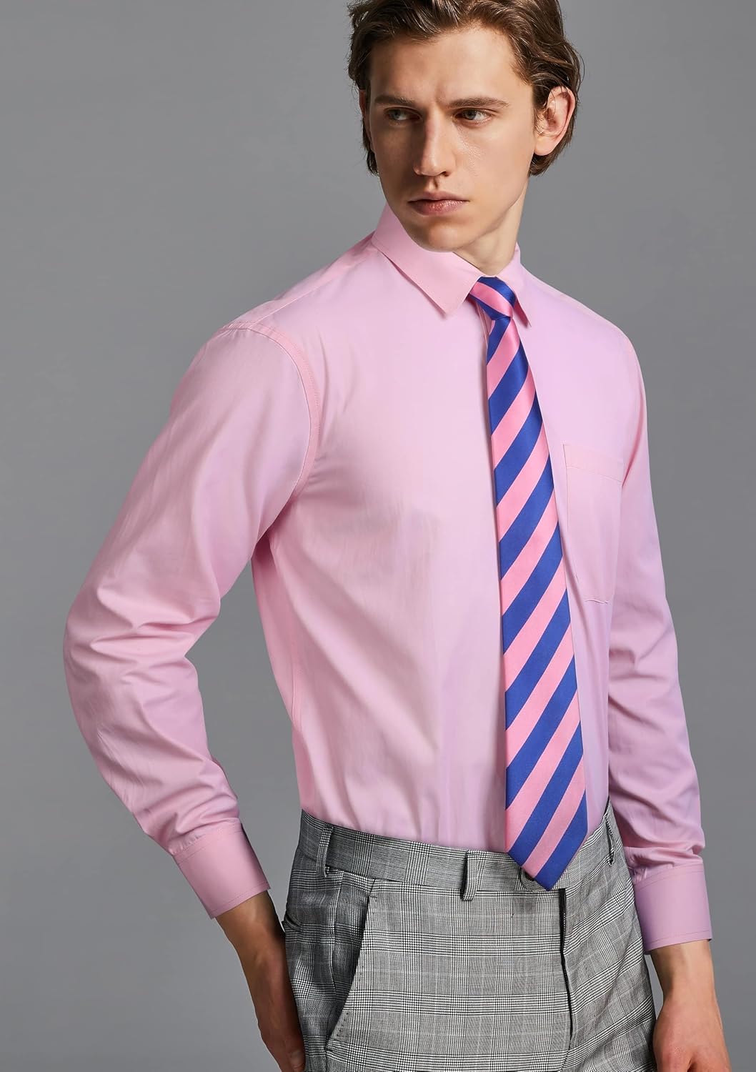 HISDERN Herren Hemd Langarm Einfarbige Hemden mit Krawatte und Taschentuch Formelle Businesshemd Hoc