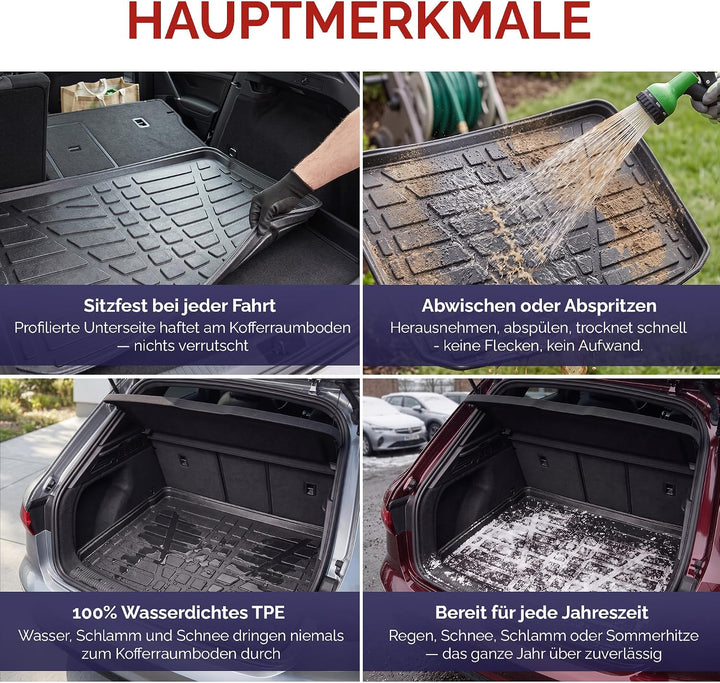 SCOUTT Kofferraumwanne passend für Volkswagen Touran ab 2015, 3D TPE Allwetter mit hohem Rand Geriff