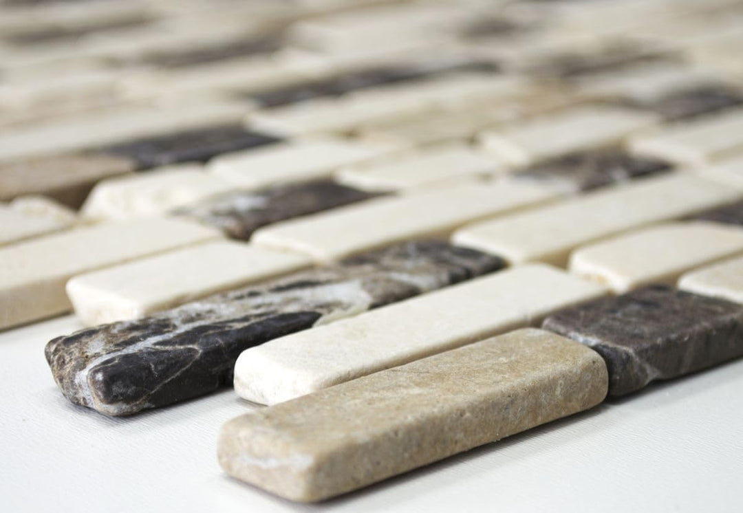 Mosaik Brick mix Castanao/Biancone Marmor Naturstein Küche, Mosaikstein Format: 25-105x15x7 mm, Boge
