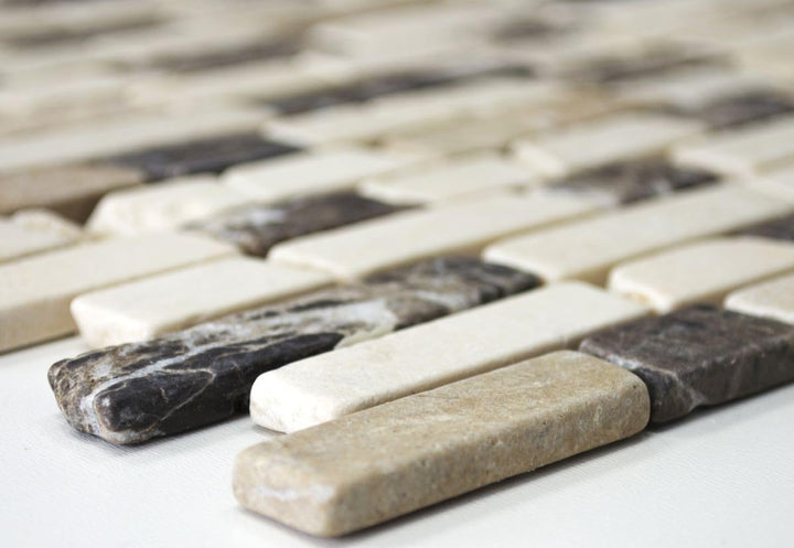 Mosaik Brick mix Castanao/Biancone Marmor Naturstein Küche, Mosaikstein Format: 25-105x15x7 mm, Boge
