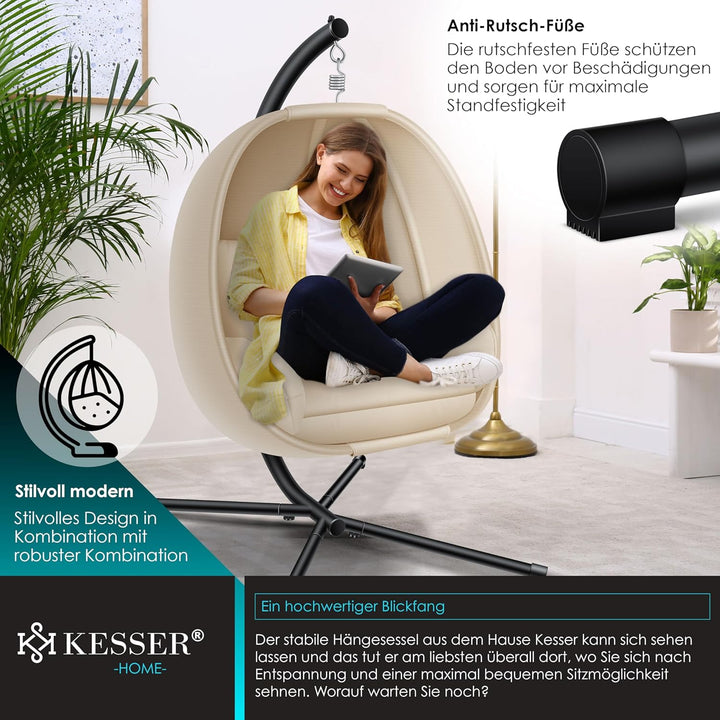 KESSER® Luxe Hängesessel mit Gestell + weiches Sitzkissen und Abdeckung, Seitenpolsterung, Rückenkis