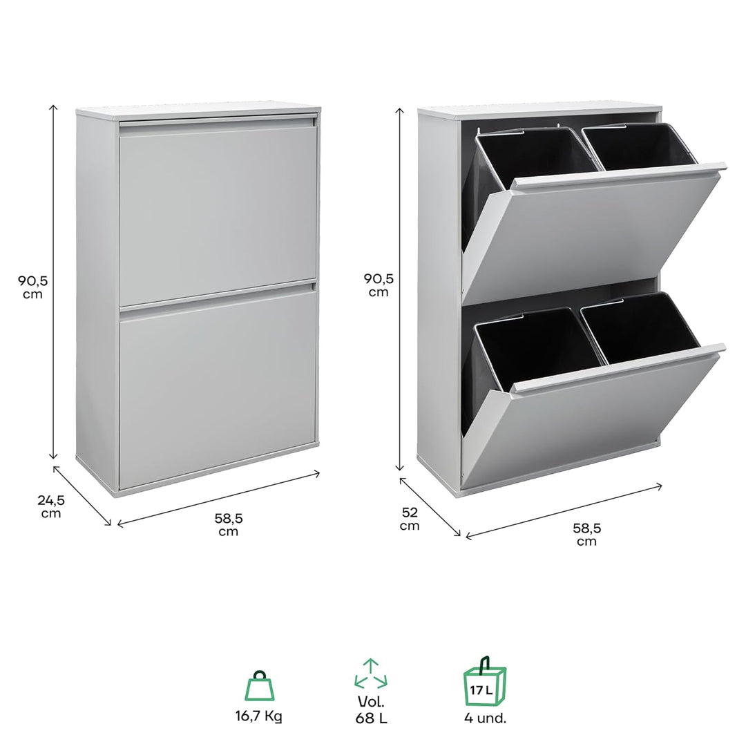 ARREGUI Basic CR602-B Mülltrennsystem aus Stahl | 4 Fächer Mülleimer für die Küche | 4 Fach Abfallei