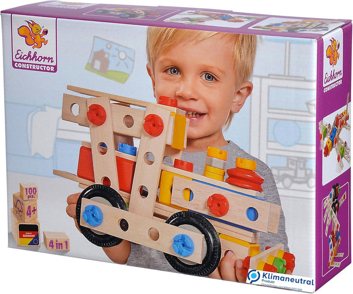 Eichhorn/Heros 100039027 - Constructor groÃe Lok, 100-teilig - Holz-Konstruktionsset - 4 Verschieden