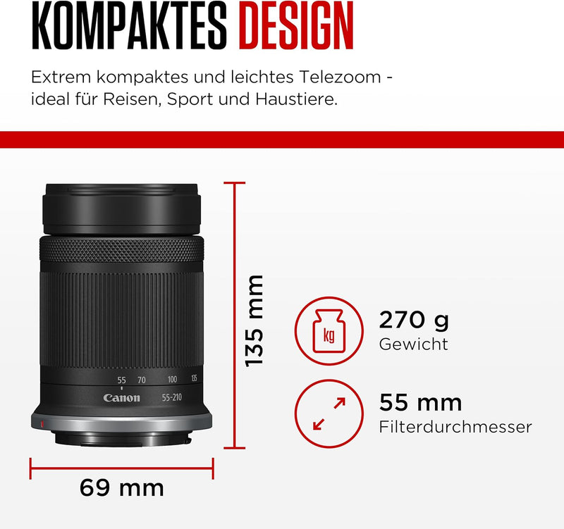 Canon RF-S 55-210mm F5-7.1 is STM Zoombjektiv für APS-C-Kameras der EOS R Serie (3,8-Fach Zoom, 2 UD