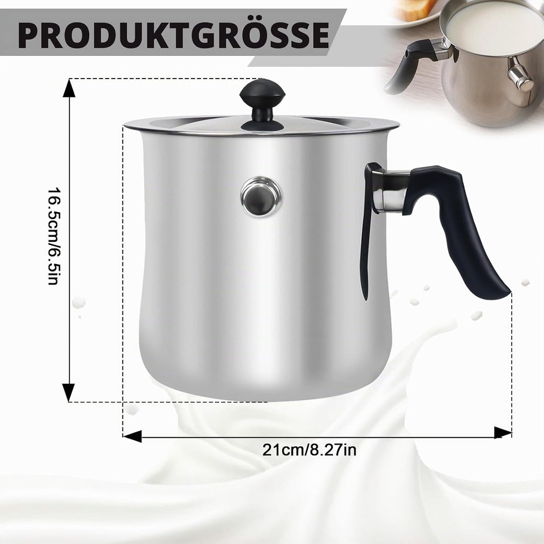 Milchtopf Induktion mit Deckel, Doppelwandiger Simmertopf aus Edelstahl, Wasserbad Topf mit Pfeiffun