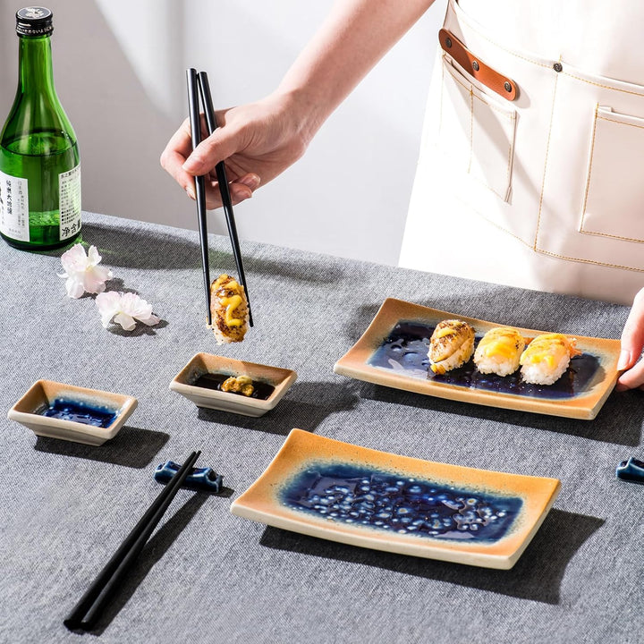 UNICASA Japanisches Geschirr 8er Set, Sushi Geschirr Set Mit Sushi Teller, Dipschalen,Essstäbchen un