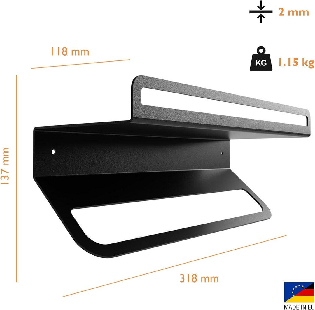 FLATE® Towel Rack: Barista Wandregal für Tücher, Milchkännchen und Kaffeezubehör (Schwarz), Schwarz