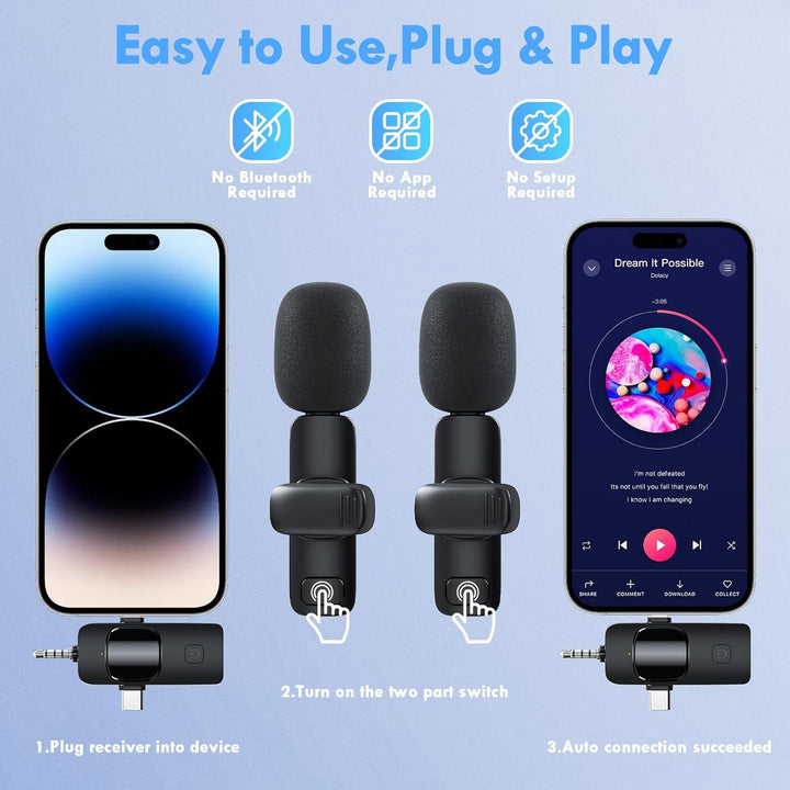 GKEAPZA Kabelloses Lavalier Mikrofon für Handy/iPhone/Computer, Wireless USB C Ansteckmikrofon für V