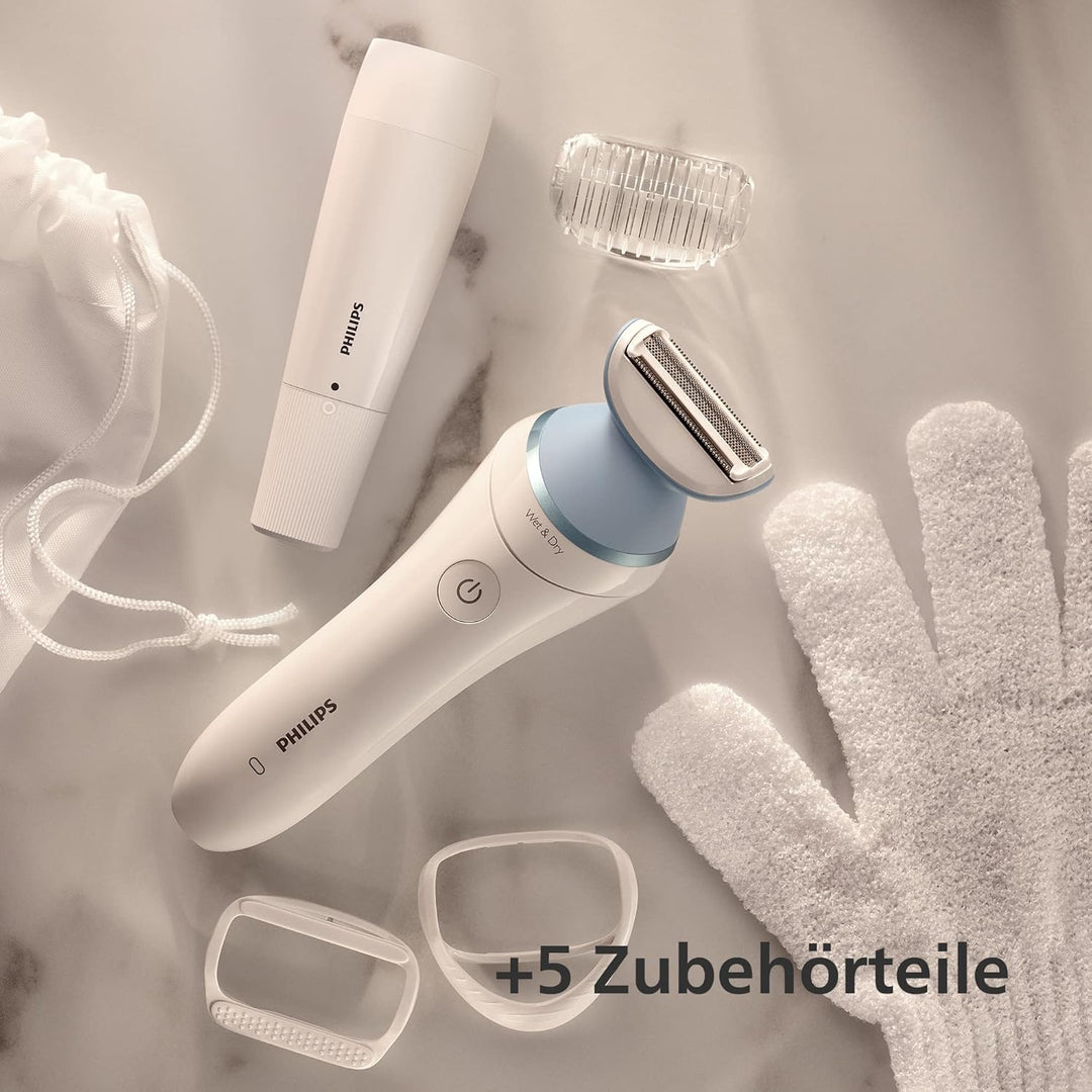 Philips Lady Shaver Series 8000 – Kabelloser Nass- Trockenrasierer inkl. 5 Zubehörteilen & Gesichtsh